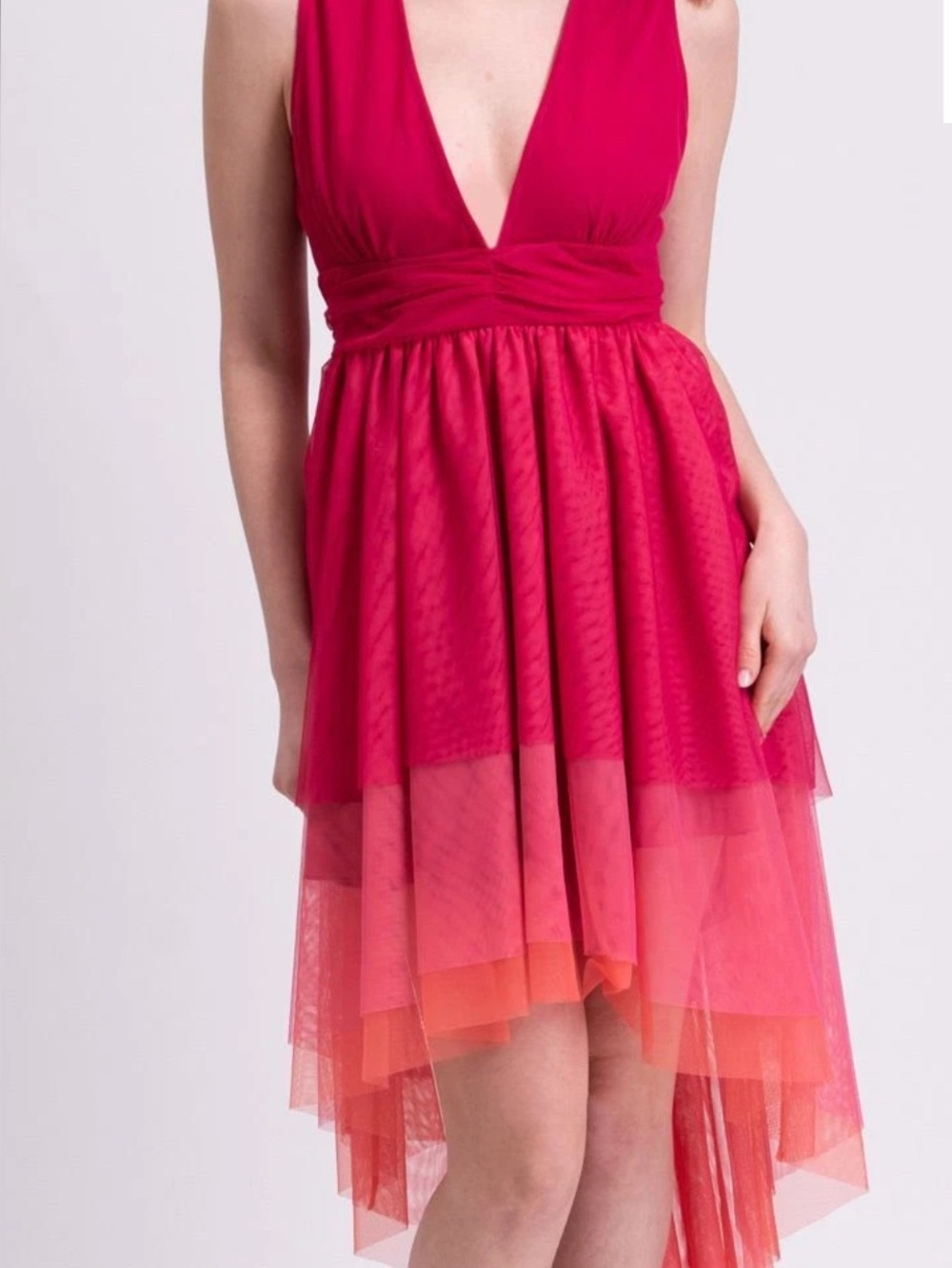 Blumarine Fuchsia Red pink Layered High-Low Formal Dress beachy wedding nwt